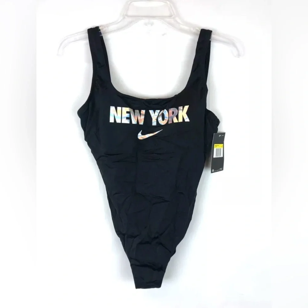 Nike Women’s Low Back One Piece Black Swimsuit Size Medium, Logo